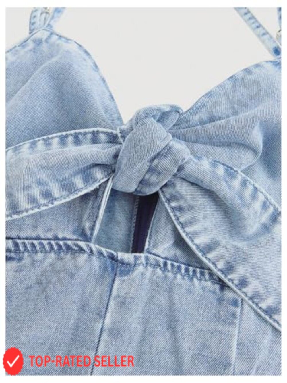 Vintage Bowknot Spaghetti Strap Denim Romper Sleeveless Wide Leg Jean Jumpsuit - Picture 2 of 6